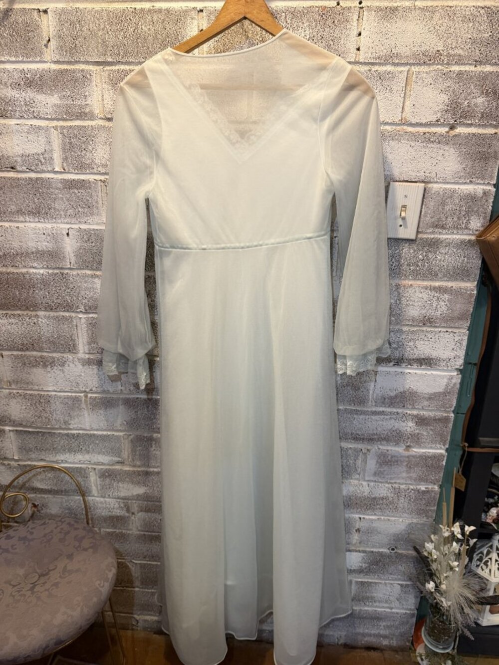 Vintage Powder Blue Lace Peignoir Set Sheer Nightgown & Matching Robe Romantic - Picture 4 of 12
